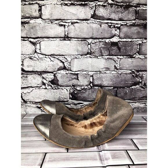 Fiel Gray Suede Leather Cap Toe Ballerina Ballet Flats Shoes Women Sz 8US/38.5EU - Picture 1 of 16